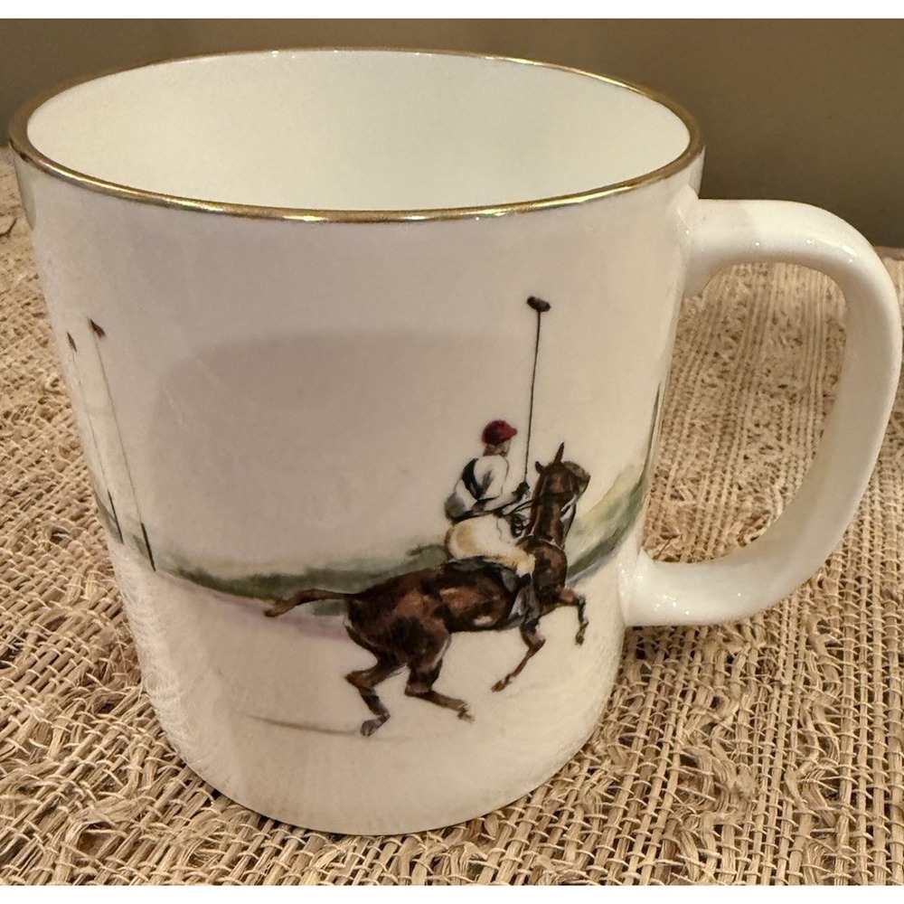 Vintage 1983 Ralph Lauren Equestrian POLO SCENE Large Coffee Mugs Set Of 4‎